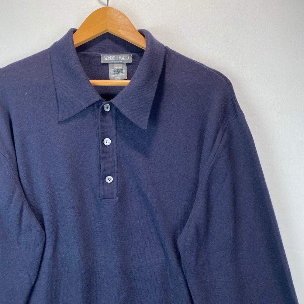 VTG Mondo di Marco Merino Wool Polo Sweater Mens XL Navy Blue Made in Italy